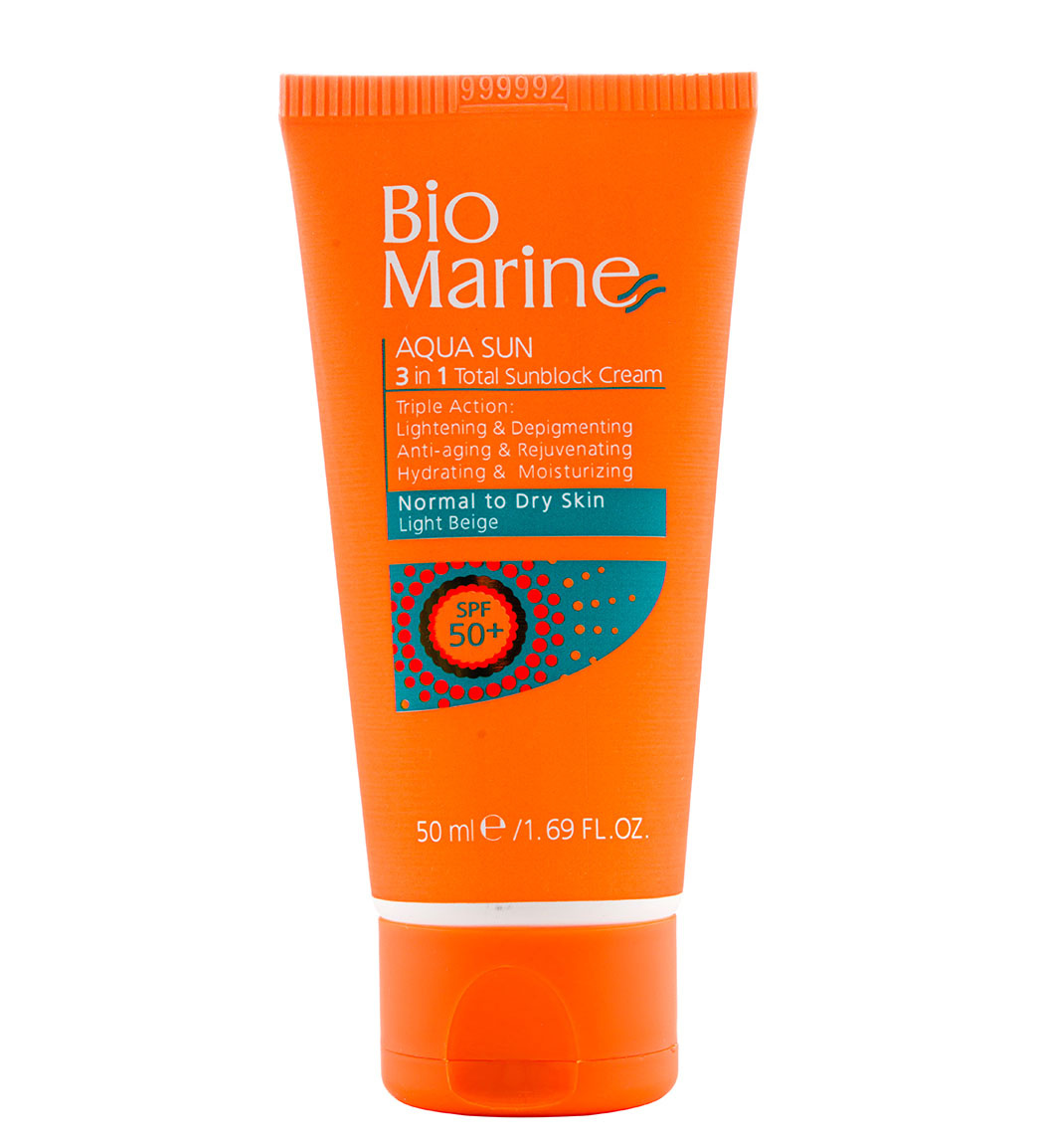 ضد آفتاب بژ روشن ضد چروک پوست معمولی و خشک SPF50 بایو مارین حجم 50میل ضد آفتاب بژ روشن ضد چروک پوست معمولی و خشک SPF50 بایو مارین حجم 50میل