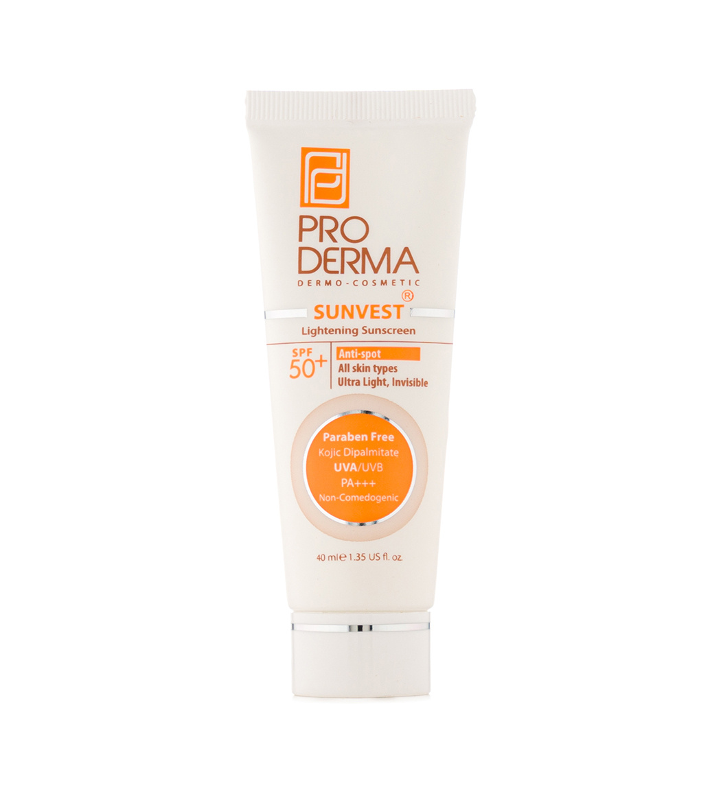کرم ضد آفتاب و روشن کننده لک پوست بی رنگ SPF50 پرودرما حجم 40 میلی لیتر کرم ضد آفتاب و روشن کننده لک پوست بی رنگ SPF50 پرودرما حجم 40 میلی لیتر